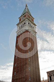 Basilica and Campanile di San Marco on the Piazza San Marco on St Mark`s Square in Venice