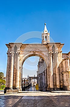 Basilica Cathedral at Plaza De Armas of Arequipa in Peru