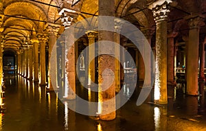 The Basilica Cistern, is the largest of several hundred ancient cisterns that lie beneath the city of Istanbul formerly
