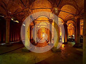 Basilica Cistern Turkish: Yerebatan Sarayi - Sunken Palace Underground cistern in Istanbul, Turkey, built by the Romans