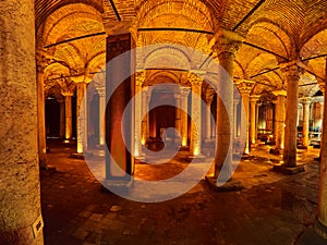 Basilica Cistern Turkish: Yerebatan Sarayi - Sunken Palace Underground cistern in Istanbul, Turkey, built by the Romans