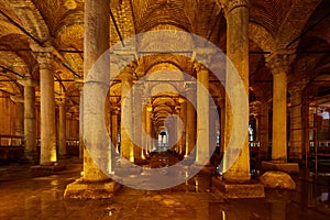 The Basilica Cistern - underground water reservoir build by Emperor Justinianus in 6th century, Istanbul, Turkey