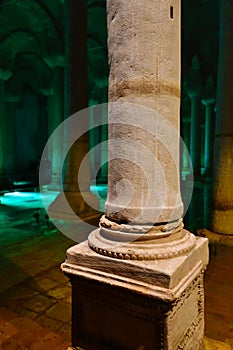 The Basilica Cistern, or Yerebatan Sarayi, is the ancient underground water reservoir beneath Istanbul city, Turkey