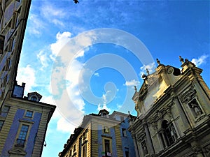 The Basilica of Corpus Domini in Turin city, Italy. Square, religion, history, culture, heritage and touristic attraction