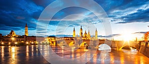 Basilica de Nuestra Senora del Pilar and Ebor River in the Evening photo