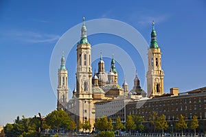 Basilica del Pilar in a bright sunny day. Zaragoza, Spain