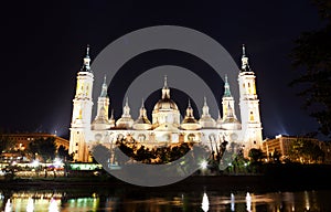 Basilica Del Pilar in Zaragoza in night