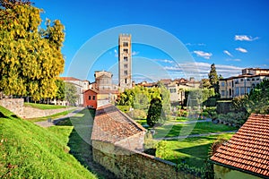 Basilica di San Frediano and gardens of palazzo Pfanner in Lucca.Tuscany, Italy photo