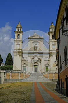 Basilica di San Stefano on a sunny day in lavagna, Liguria, Italy. Religious architecture