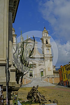 Basilica di San Stefano on a sunny day in lavagna, Liguria, Italy. Religious architecture