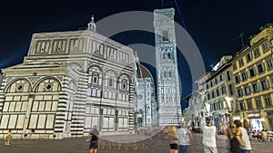 Basilica di Santa Maria del Fiore and Baptistery San Giovanni in Florence night timelapse hyperlapse