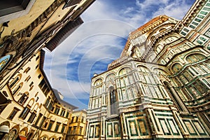 The Basilica di Santa Maria del Fiore (Basilica of Saint Mary of the Flower) and the surrounding architecture, Florence