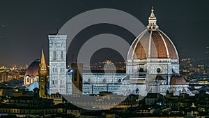 Basilica di Santa Maria del Fiore in Florence at night timelapse - viewed from Piazzale Michelangelo