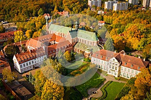 Basilica of Gdansk Oliwa in the autumnal scenery. Poland