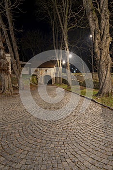 Basilica Minor of Saint Benedict at night. Hronsky Benadik. Slovakia