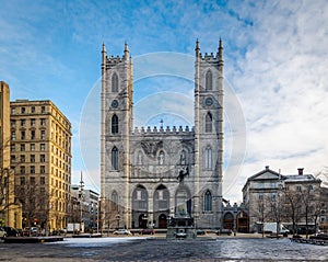 Basilica of Notre-Dame of Montreal and Place d`Armes - Montreal, Quebec, Canada photo
