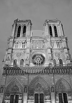 Basilica of Notre Dame Paris in France with black and white effe