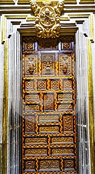 Basilica Coloful Wood Door Puebla Cathedral Mexico