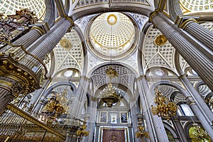 Basilica Ornate Colorful Ceiling Puebla Cathedral Mexico