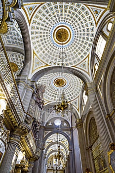 Basilica Ornate Colorful Ceiling Puebla Cathedral Mexico