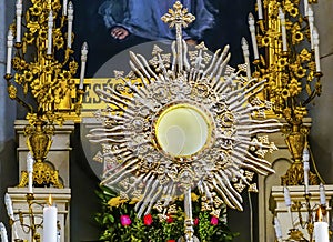 Basilica Ornate Golden Monstrance Puebla Cathedral Mexico