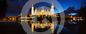 Basilica of Our Lady of the Pillar in evening. Zaragoza photo