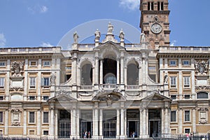 Basilica Papale di Santa Maria Maggiore under the sunlight and a blue sky in Rome, Italy