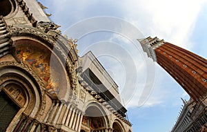 Basilica in piazza san marco and the bell tower in Venice