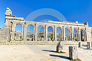 Basilica in Roman ruins, ancient Roman city of Volubilis. Morocco