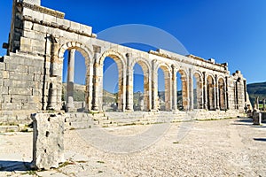 Basilica in Roman ruins, ancient Roman city of Volubilis. Morocco