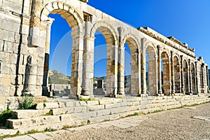 Basilica in Roman ruins, ancient Roman city of Volubilis. Morocco