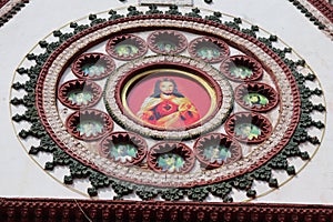 Basilica of the Sacred Heart of Jesus - photo of Jesus at entrance - Indian Church - Pondicherry religious pilgrim trip