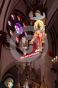 Interiors of Basilica of the Sacred Heart of Jesus - statue of Jesus - Indian Church - Pondicherry religious pilgrim trip