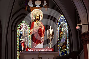 Interiors of Basilica of the Sacred Heart of Jesus - statue of Jesus - Indian Church - Pondicherry religious pilgrim trip