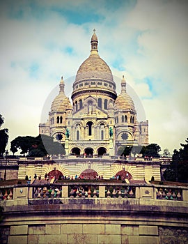 Basilica of Sacred Heart at Montmartre in Paris in France with v