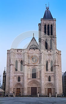 Exterior facade of the Basilica of Saint Denis, Saint-Denis, Paris, France photo