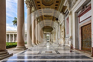 Basilica of Saint Paul outside Walls colonnade, Rome, Italy