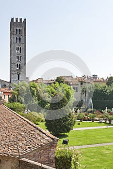 Basilica San Frediano and Pfanner Garden. Lucca, Italy. photo