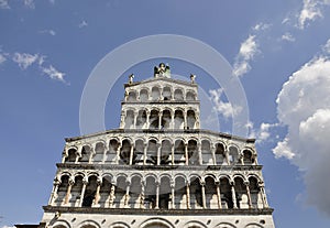 Basilica San Michele in Foro or Saint Michael Church in Old City of Lucca. Tuscany region. Italy