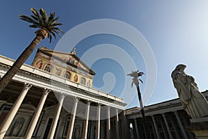 Basilica of San Paolo outside the walls in Rome. Colonnade and facade