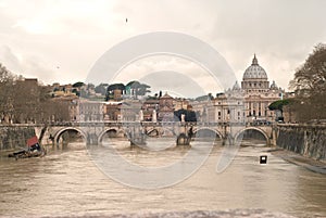 Basilica San Peter. Saint Angel Bridge and Tiber River