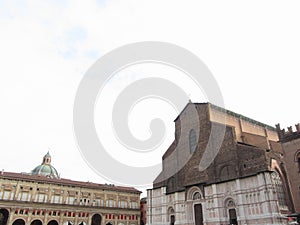 The Basilica of San Petronio and Palazzo dei Banchi in Piazza Maggiore . Bologna, Emilia Romagna Italy photo