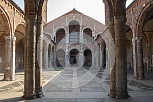 Basilica of Sant\'Ambrogio, ancient church in Milan, Italy.