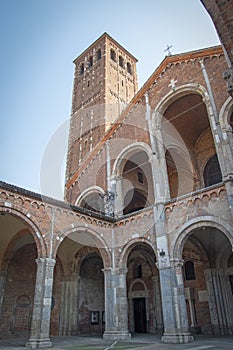 Basilica of Sant\'Ambrogio, ancient church in Milan, Italy.