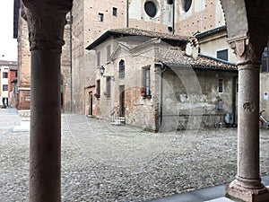 Basilica of Sant`Andrea in Mantova on the side overlooking piazza Leon Battista Alberti.