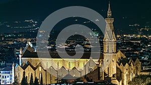 Basilica Santa Croce in Florence at night timelapse - viewed from Piazzale Michelangelo