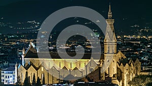 Basilica Santa Croce in Florence at night timelapse - viewed from Piazzale Michelangelo