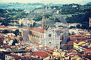 Basilica of Santa Croce, Florence, retro photo filter