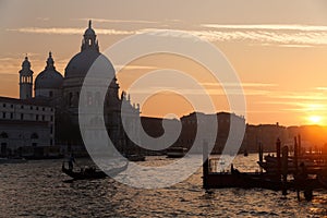 Basilica Santa Maria della Salute. Gondola and vaporetto.