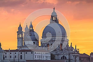 Basilica Santa Maria della salute and sunset sky, Venice